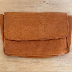 Crocodile Embossed Leather Unisa Tan Clutch